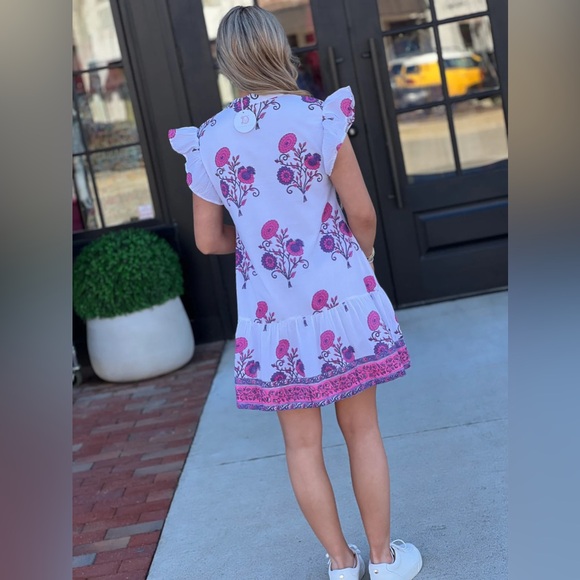 Victoria Dunn Lillie Mini Dress in Camelia Block Floral Print Purple Pink XS - Picture 2 of 12